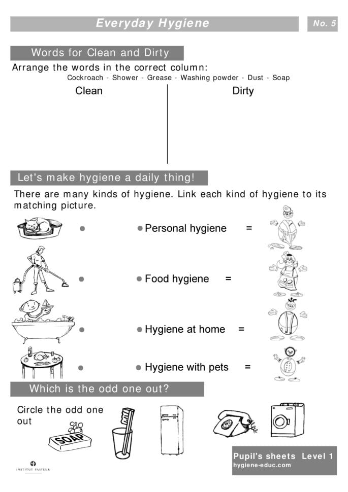 Everyday Hygiene Worksheets For Kids Level 1  Personal Hygiene