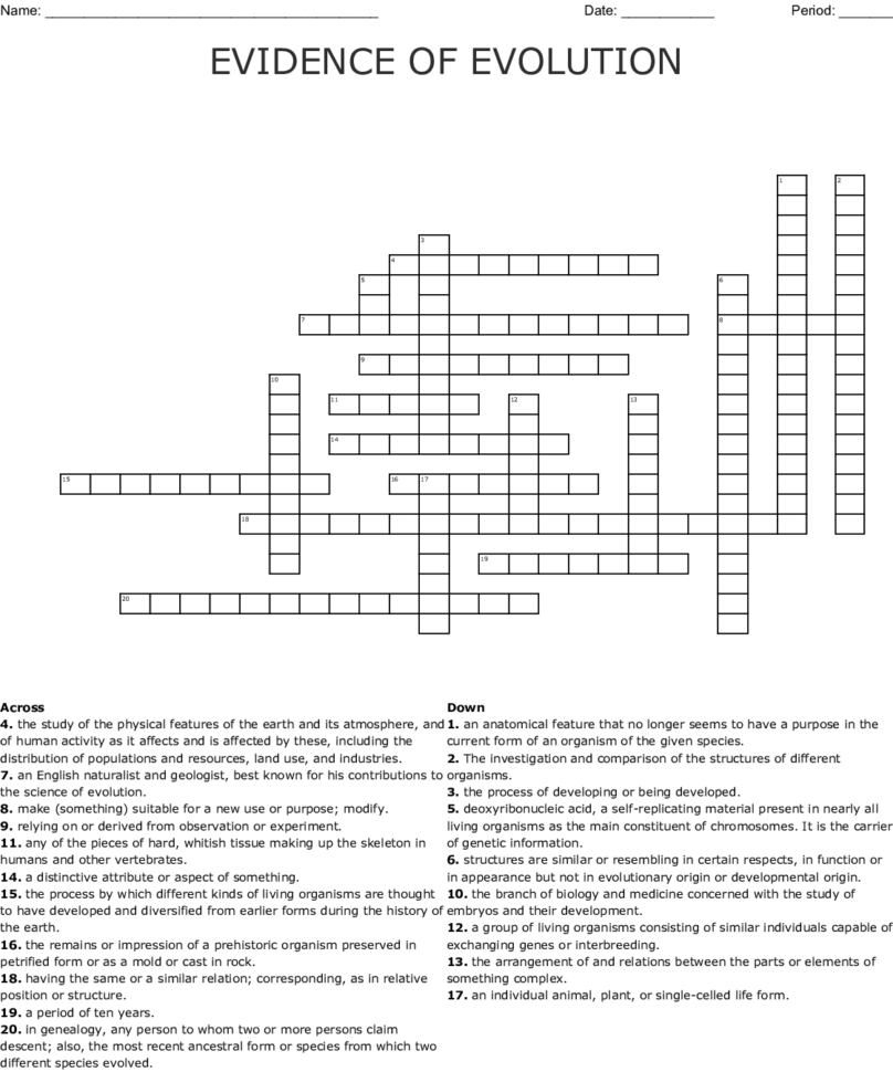 Evidence Of Evolution Crossword  Word