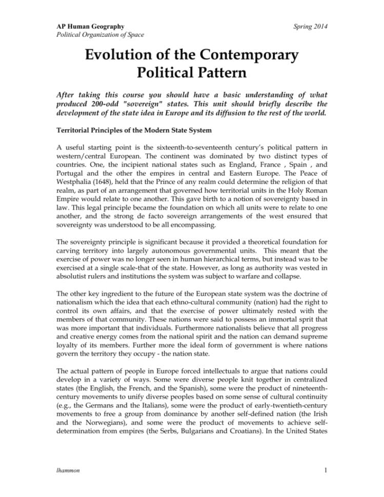 Evolution Of The Contemporary Political Pattern