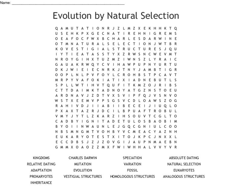 Evolutionnatural Selection Word Search Word — db-excel.com