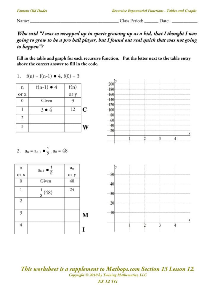 Ex 12 Tg Recursive Exponential Functions  Tables And