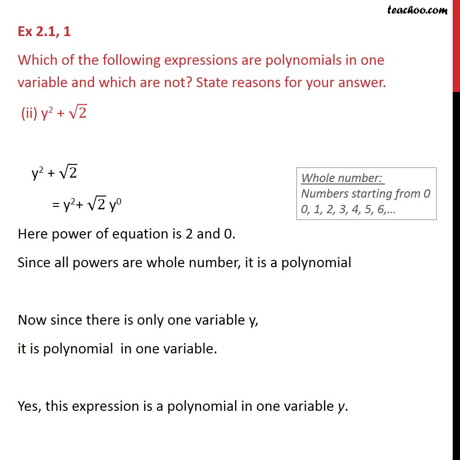 Ex 21 1  Which Of The Following Are Polynomials In One
