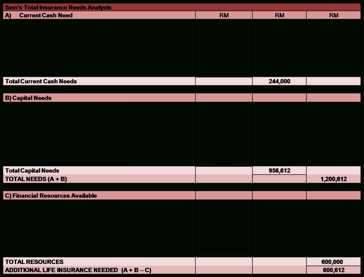 Example Of Self Insurance Need Calculation  Jathyjetty's Blog