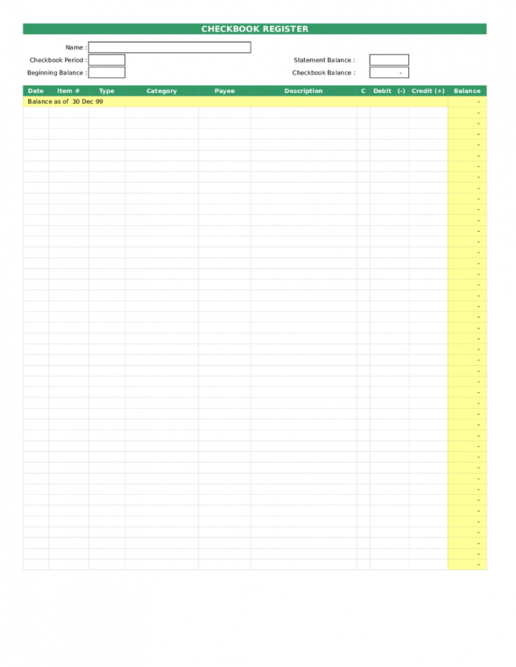 Excel  Printable Checkbook Register Printable Check