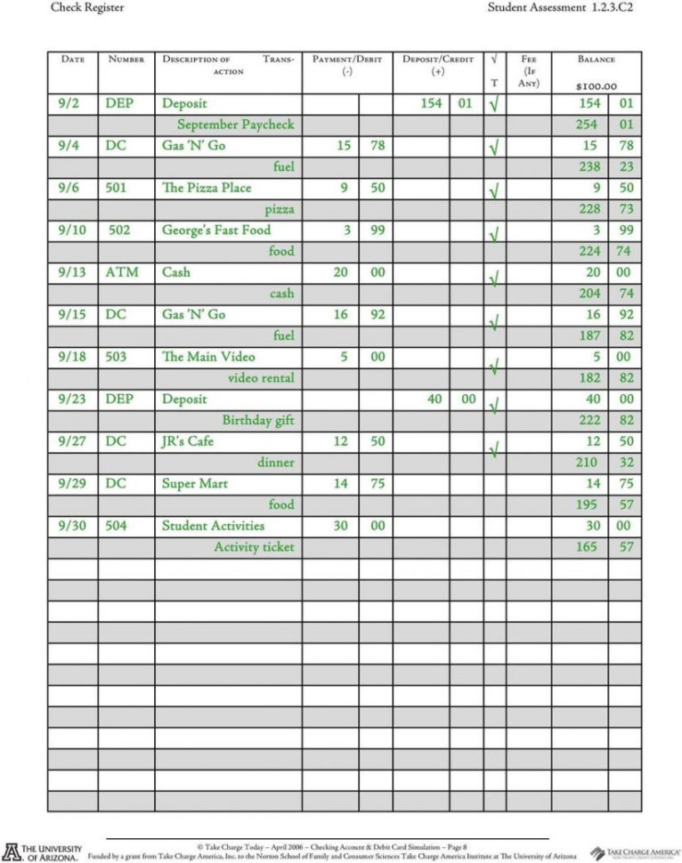 Excel  Printable Checkbook Register Printable Check