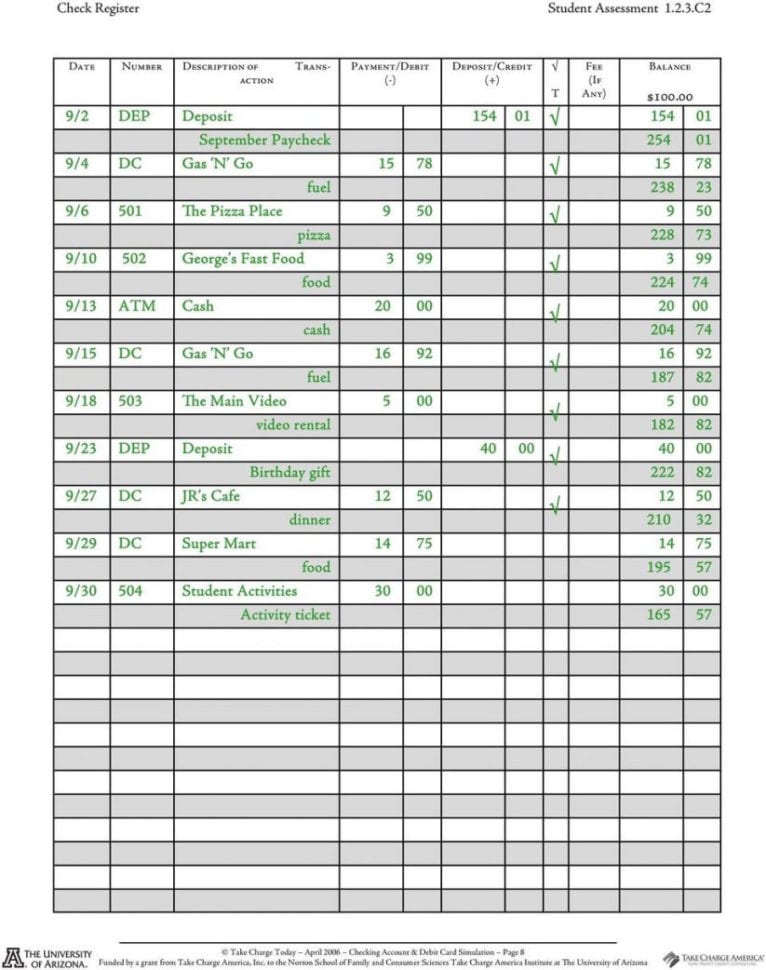 Excel  Printable Checkbook Register Printable Check