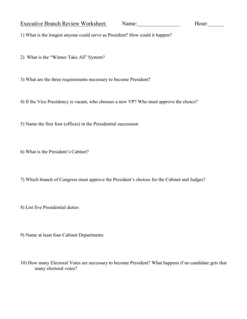Executive Branch Review Worksheet