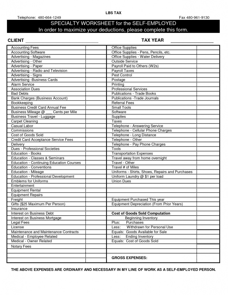 Self Employed Income Worksheet — db-excel.com