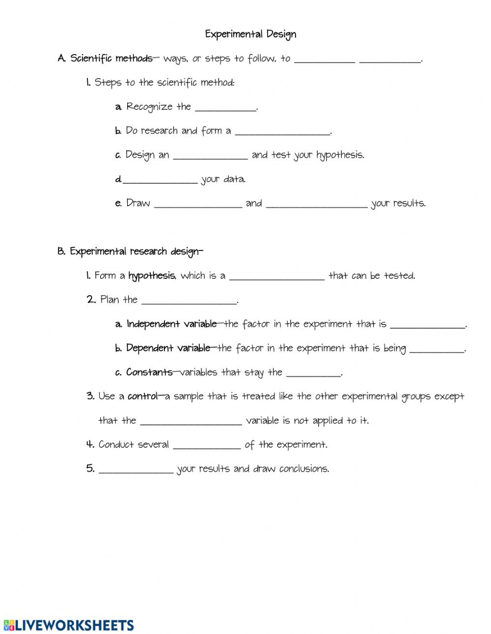 Experimental Design Guided Notes  Interactive Worksheet