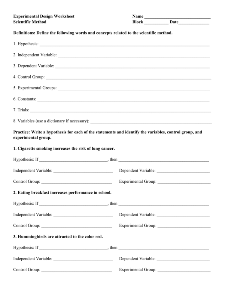 Experimental Design Worksheet