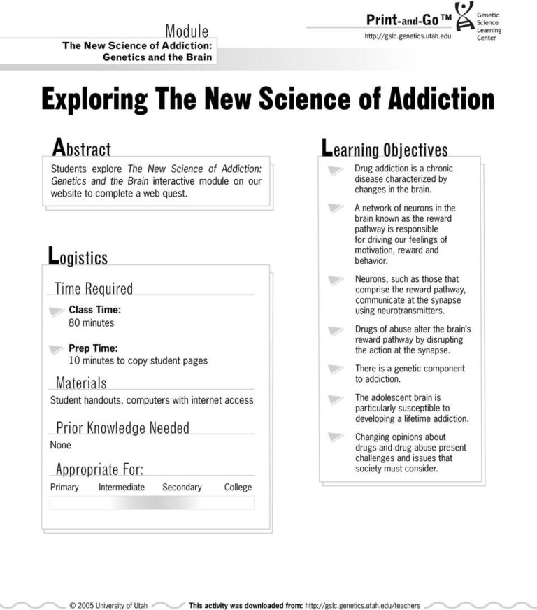 Disease Concept Of Addiction Worksheet — db-excel.com