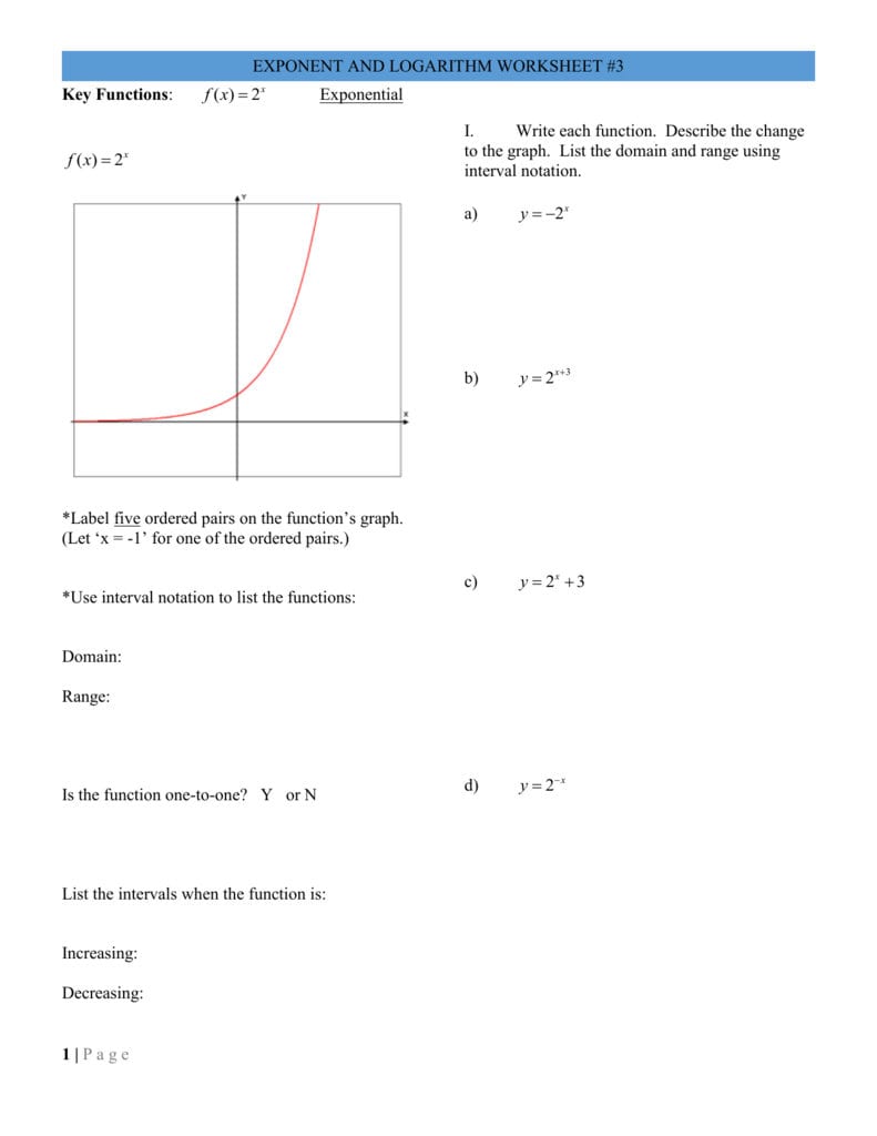 Exponent And Logarithm Worksheet 3