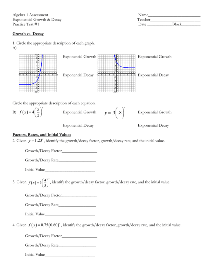 Exponential Functions Practice Test 1 — db-excel.com
