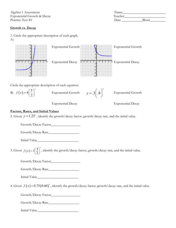 Exponential Functions Practice Test 1