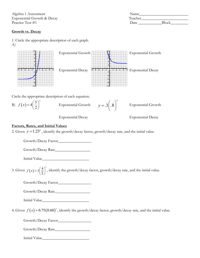 Exponential Functions Practice Test 1