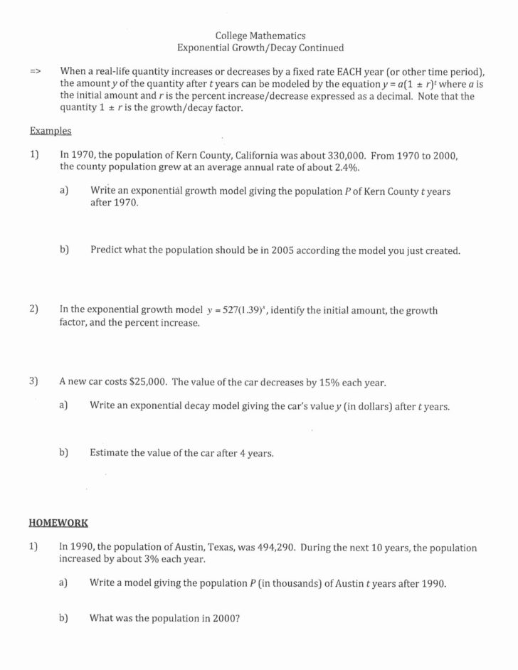 Exponential Growth And Decay Word Problems Worksheet Answers Db excel