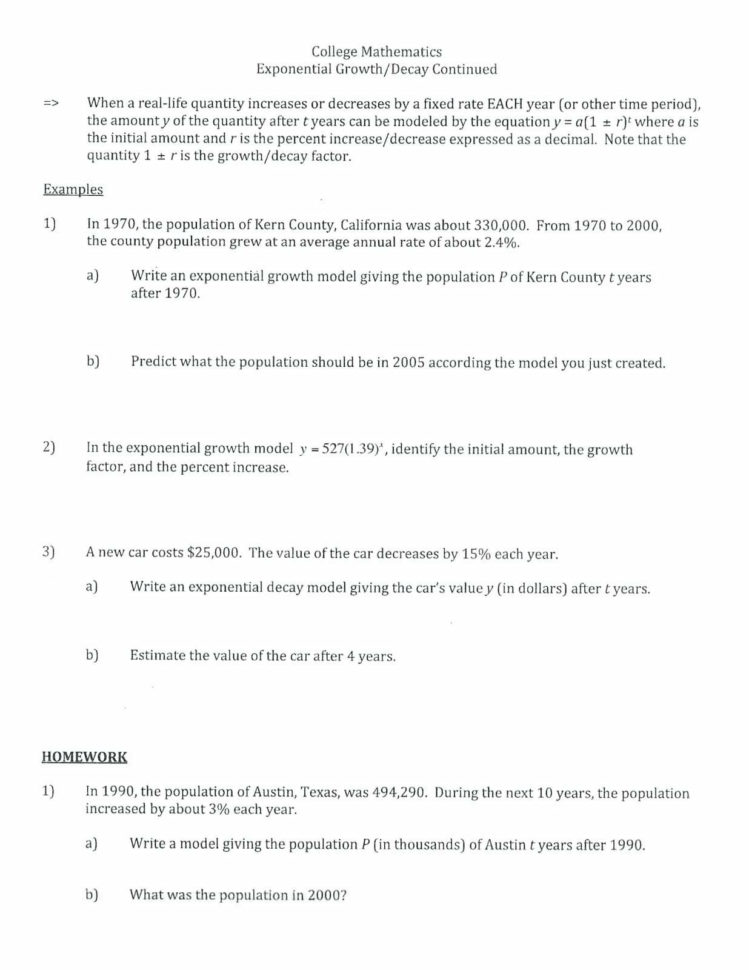 Exponential Growth Problems Math Exponential Growth And Decay