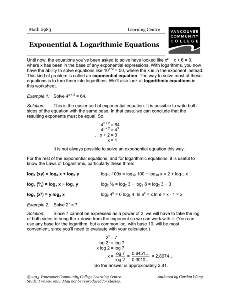 Exponential  Log Equations  Vcc Library