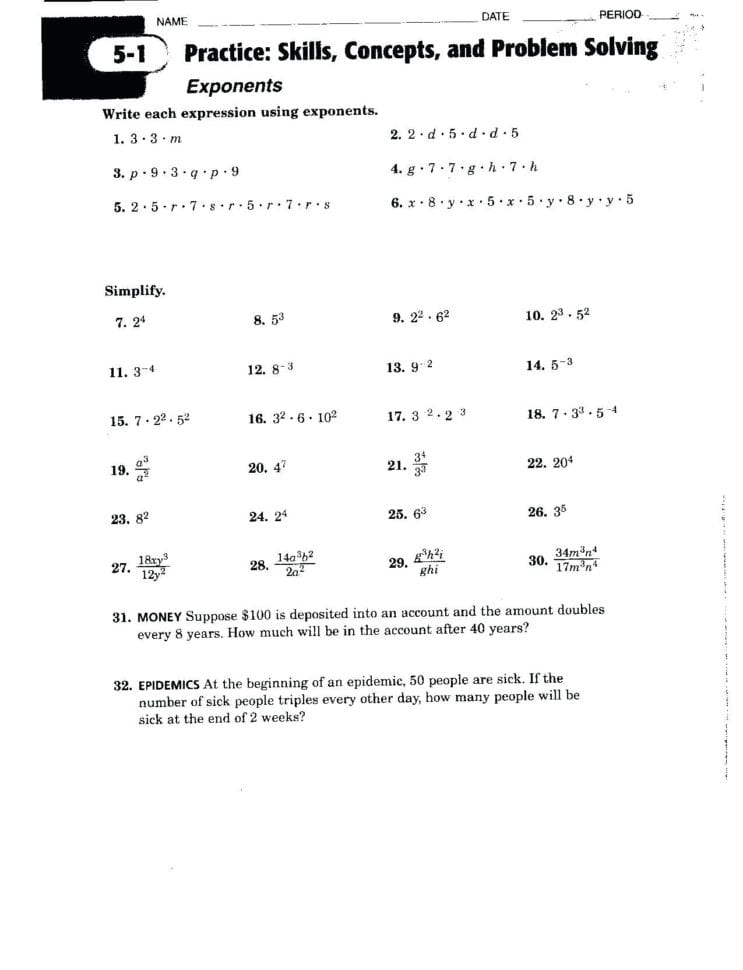 Exponents Worksheets Grade 7 – Bluedotsheetco