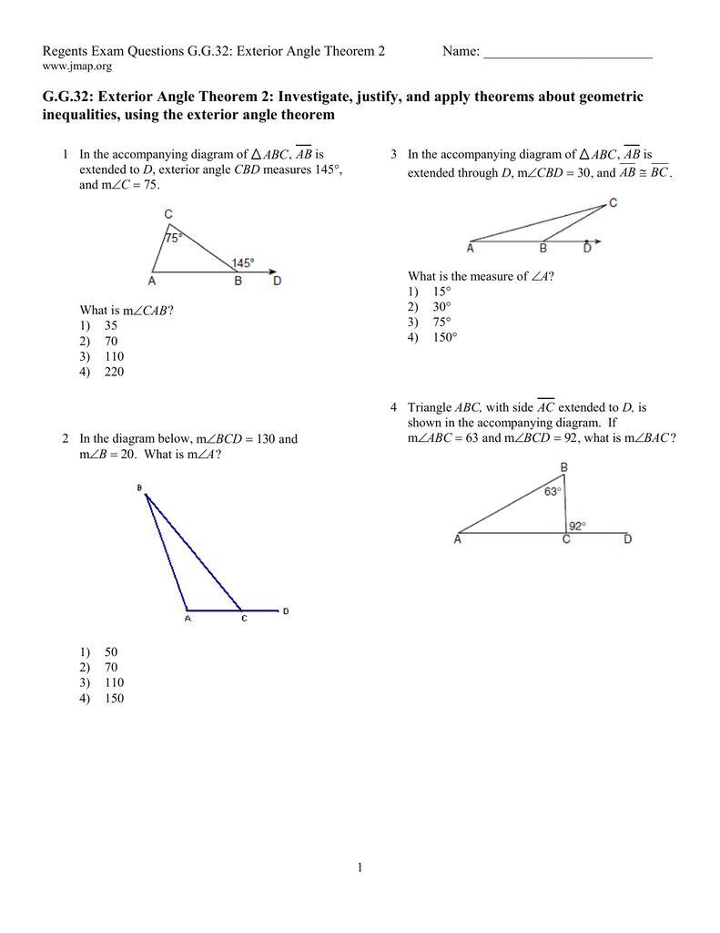 Exterior Angle Theorem Math Worksheet