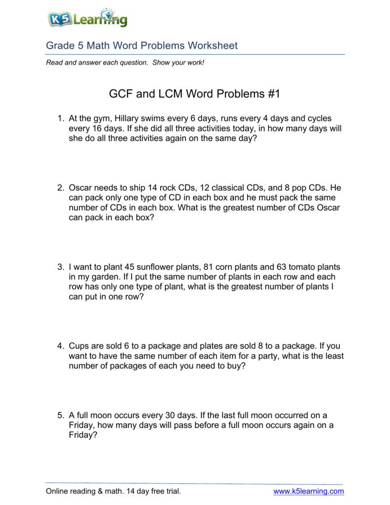 F And Lcm Word Problems 1