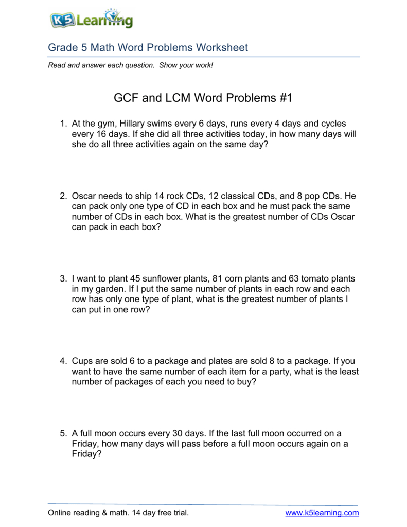 F And Lcm Word Problems 1