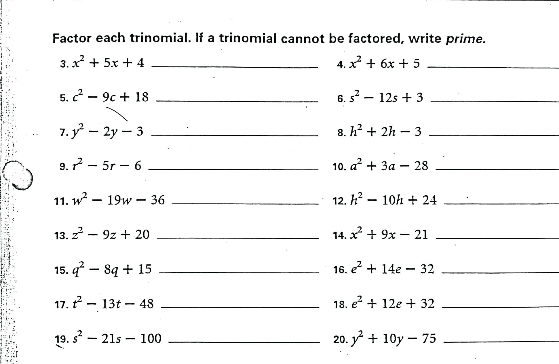 Factoring Trinomials Worksheet Answer Key
