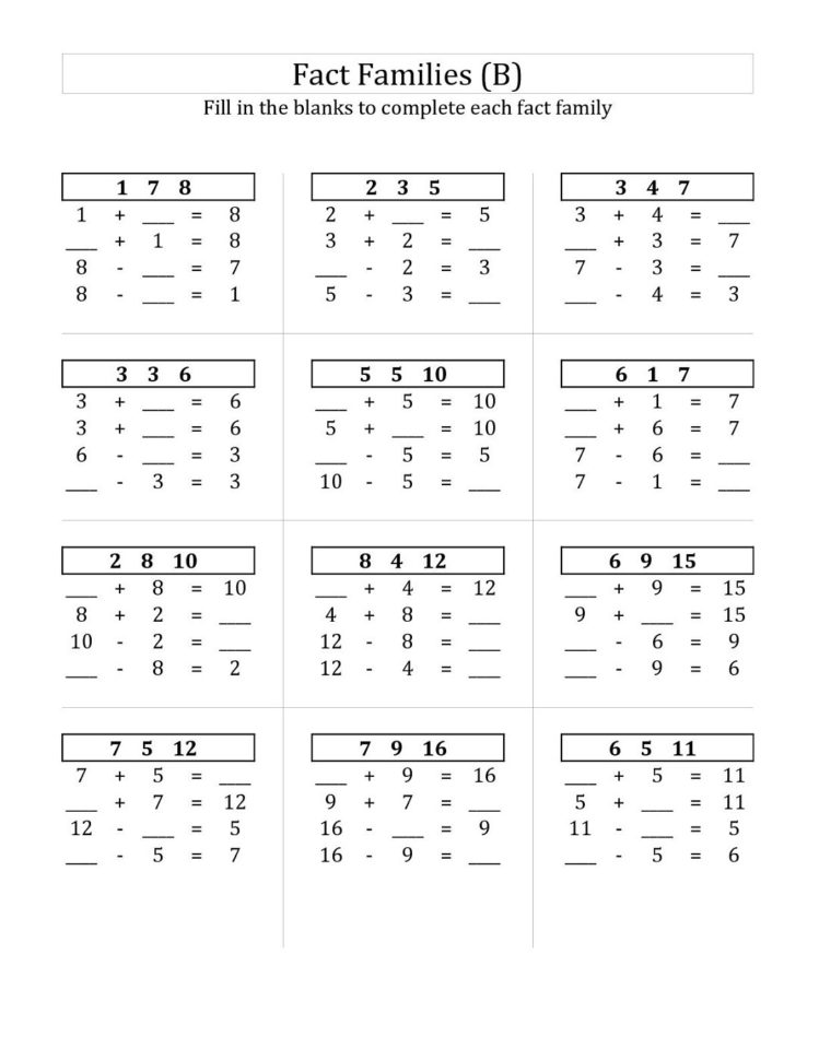 Fact Family Worksheets For Ft Grade  Activity Shelter