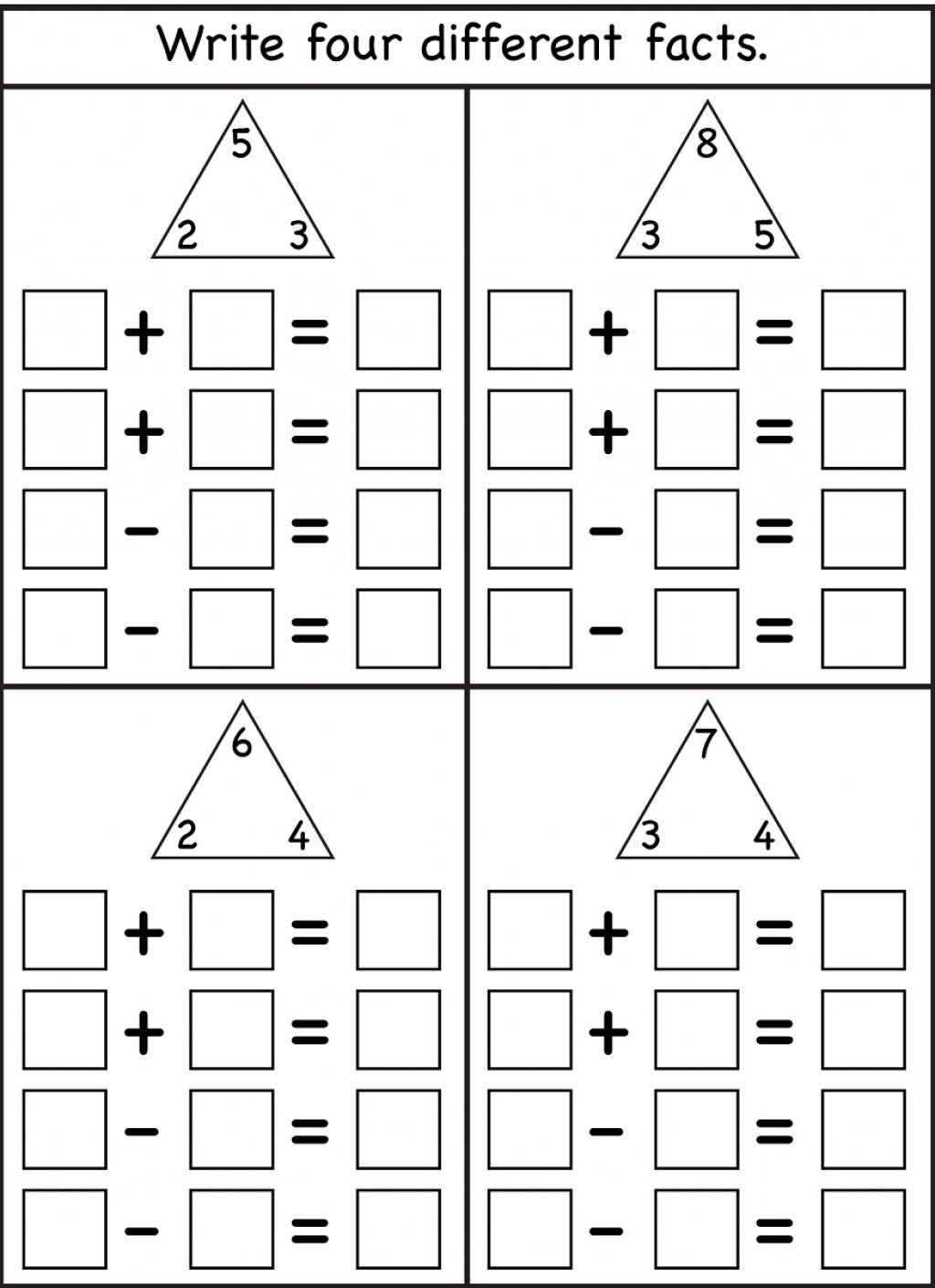 Fact Family Worksheets For Ft Grade To Free Download