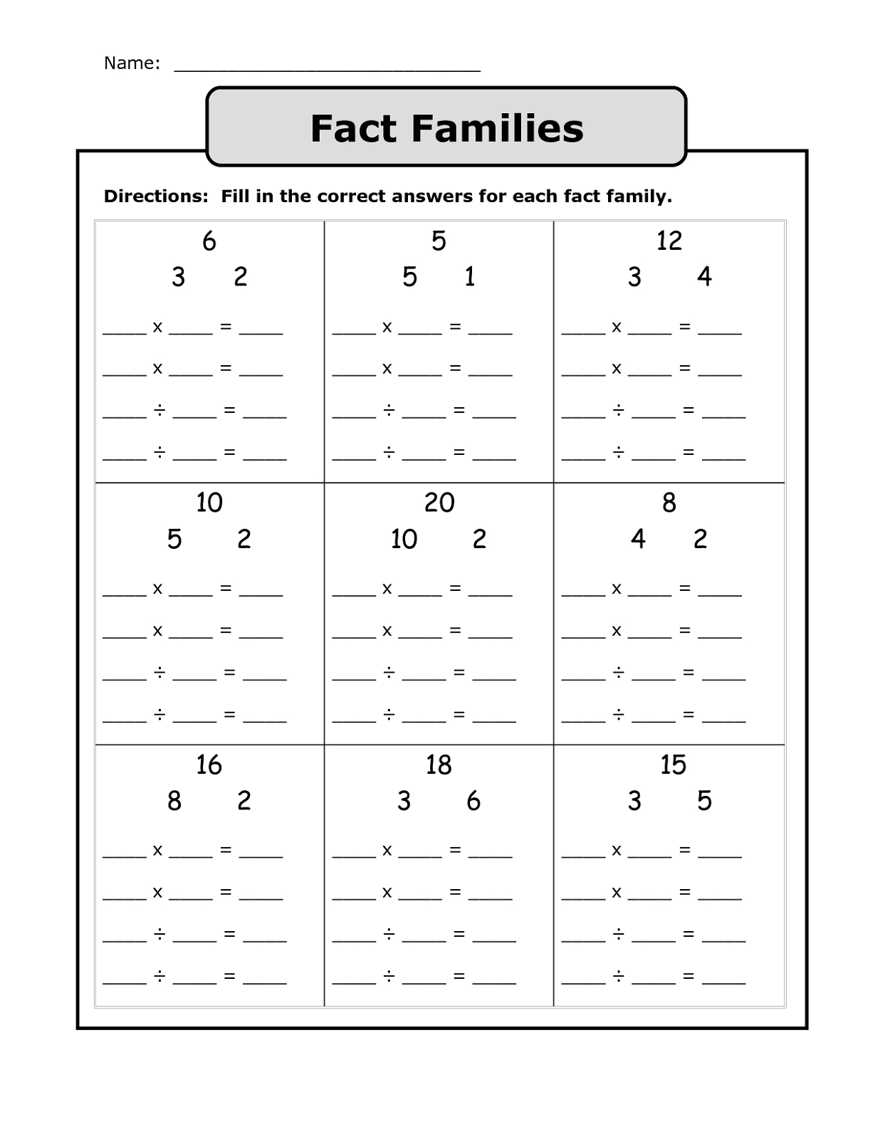 Fact Family Worksheets Printable  Activity Shelter