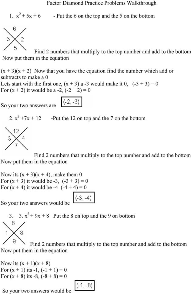 Factor Diamond Practice Problems  Pdf