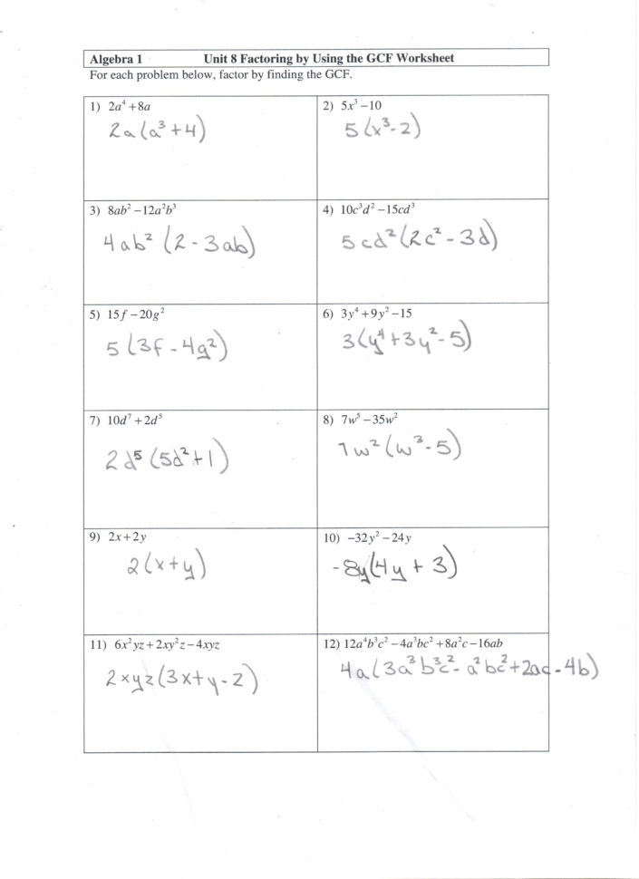 Factoring F Worksheet And Answers  Math 10