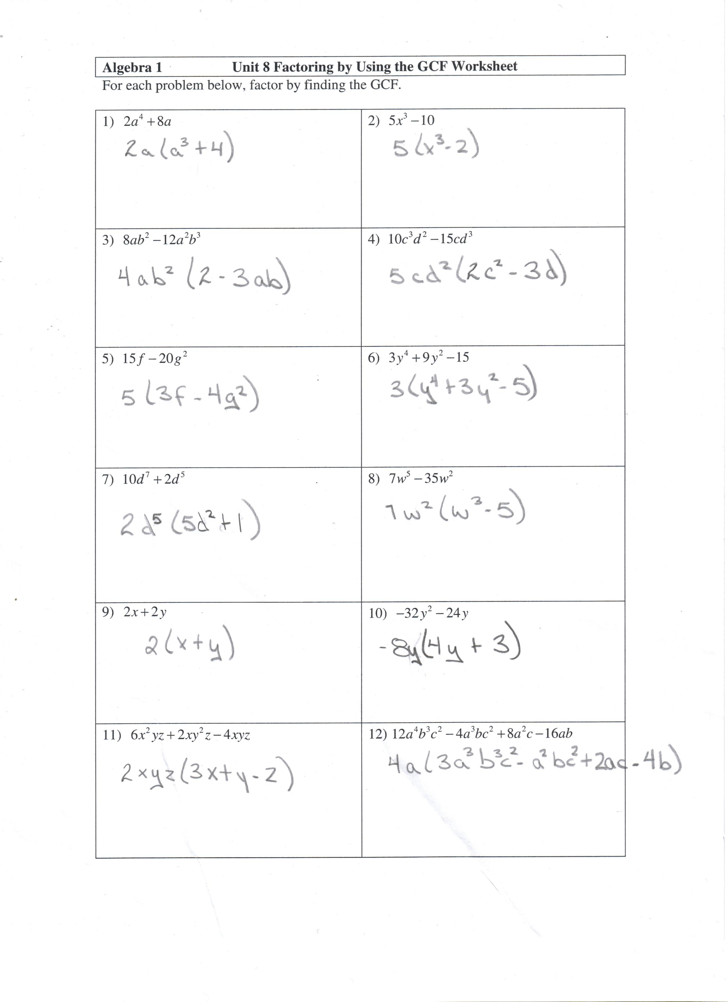 Factoring F Worksheet And Answers  Math 10