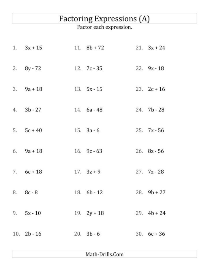 Factoring Trinomials Practice Worksheet