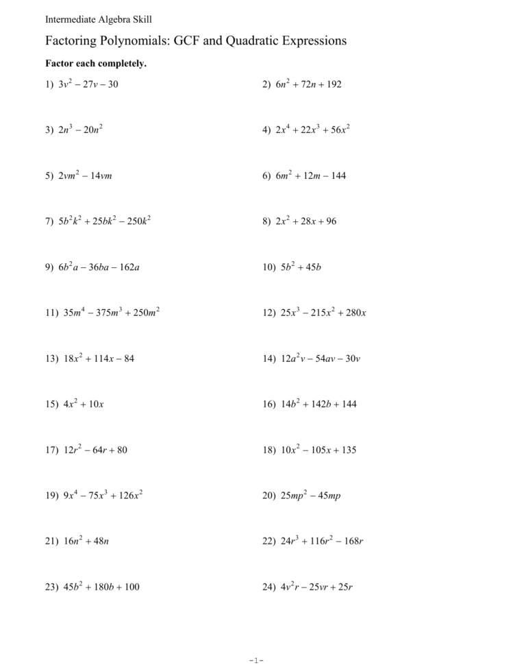 Factoring Polynomials F And Quadratic Expressions