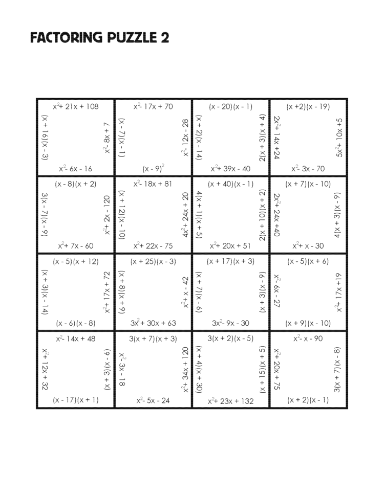 Factoring Puzzle – Practice Version  Mrmillermath