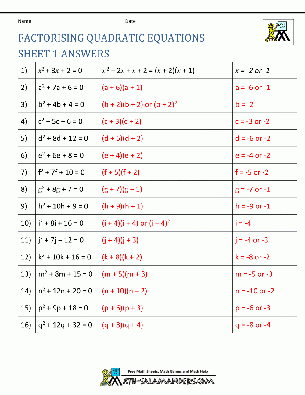  Quadratic Equation Worksheet With Answers Db excel