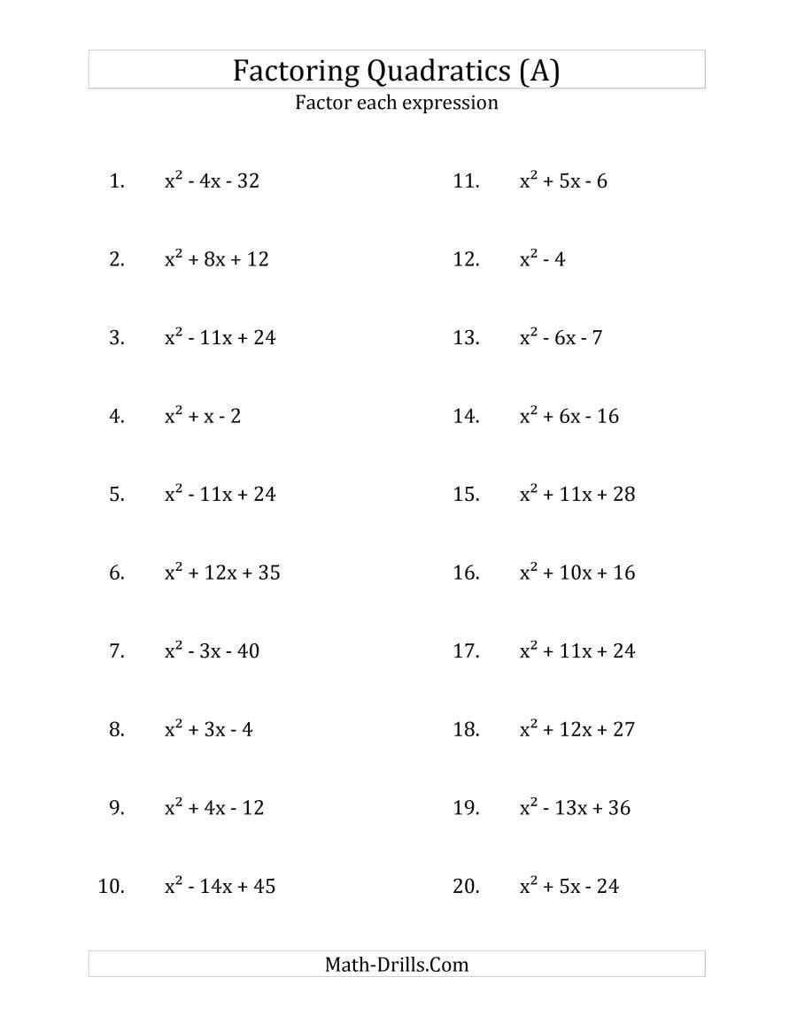 Factoring Quadratic Expressions With 'a' Coefficients Of 1 A