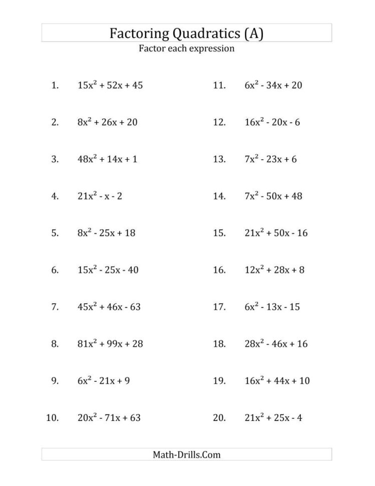 Factoring Quadratic Expressions With 'a' Coefficients Up To 81 A