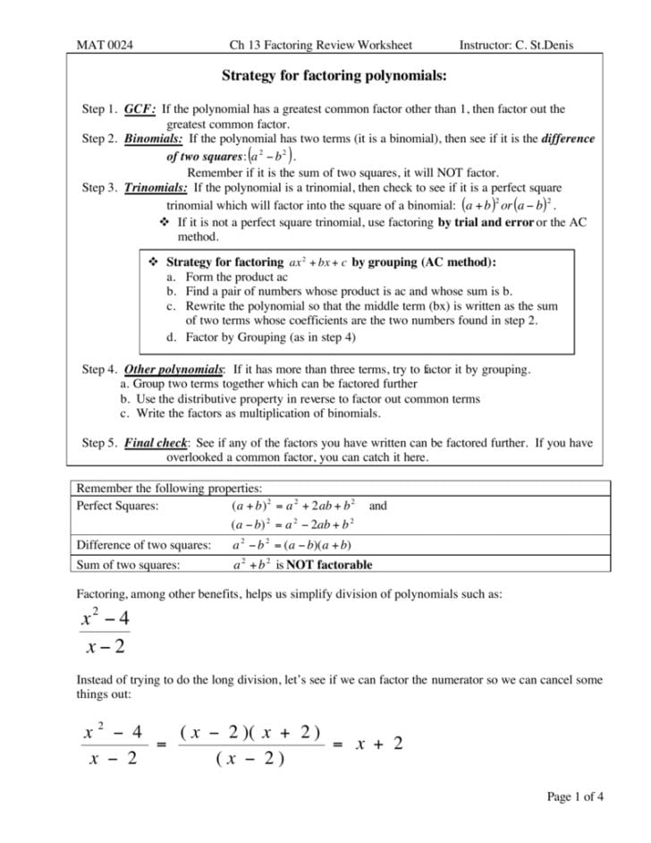 Factor Each Completely Worksheet Answers