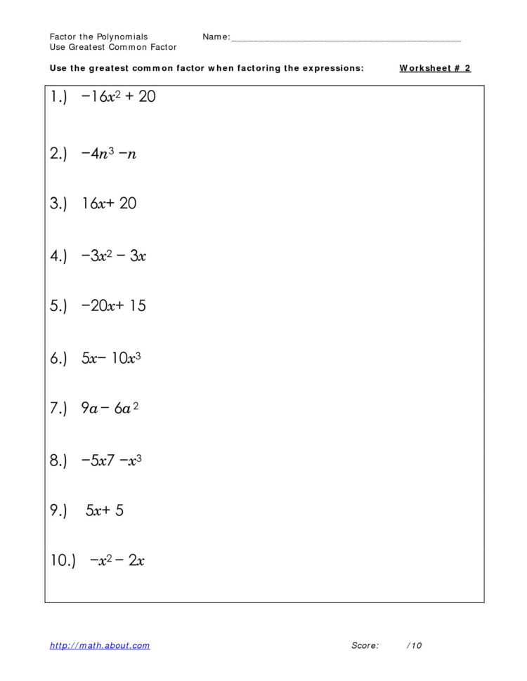 Factoring Special Cases Factoring Special Cases Worksheet