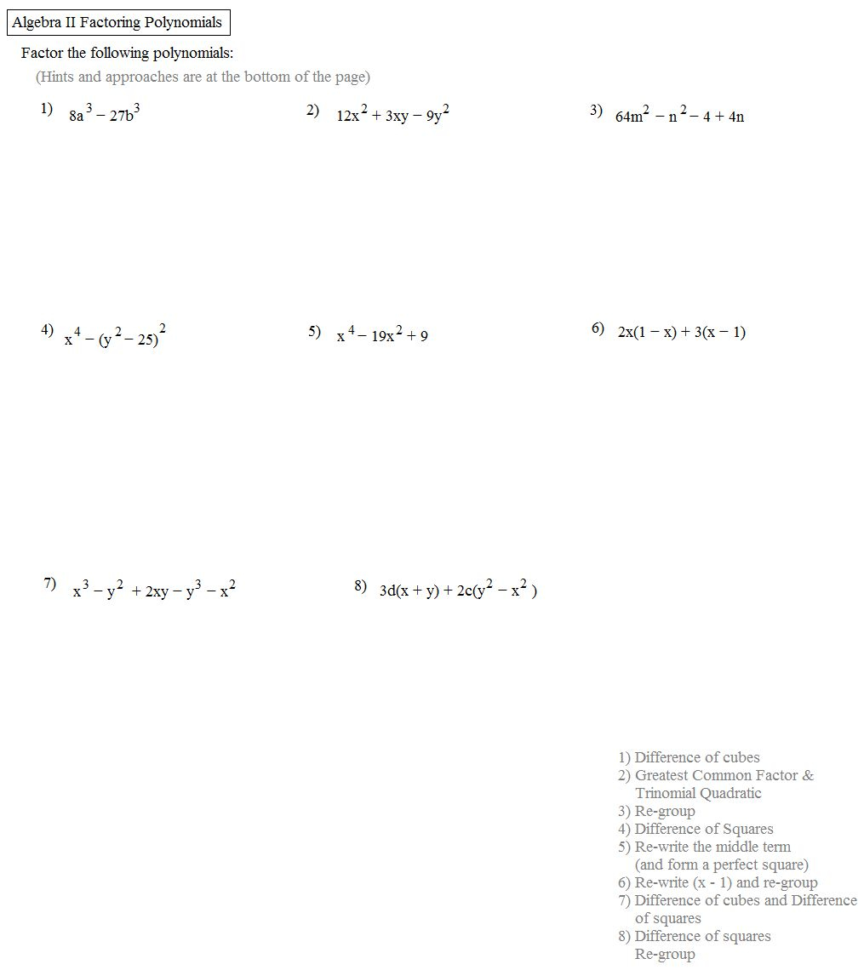Factoring Trinomials A 1 Worksheet