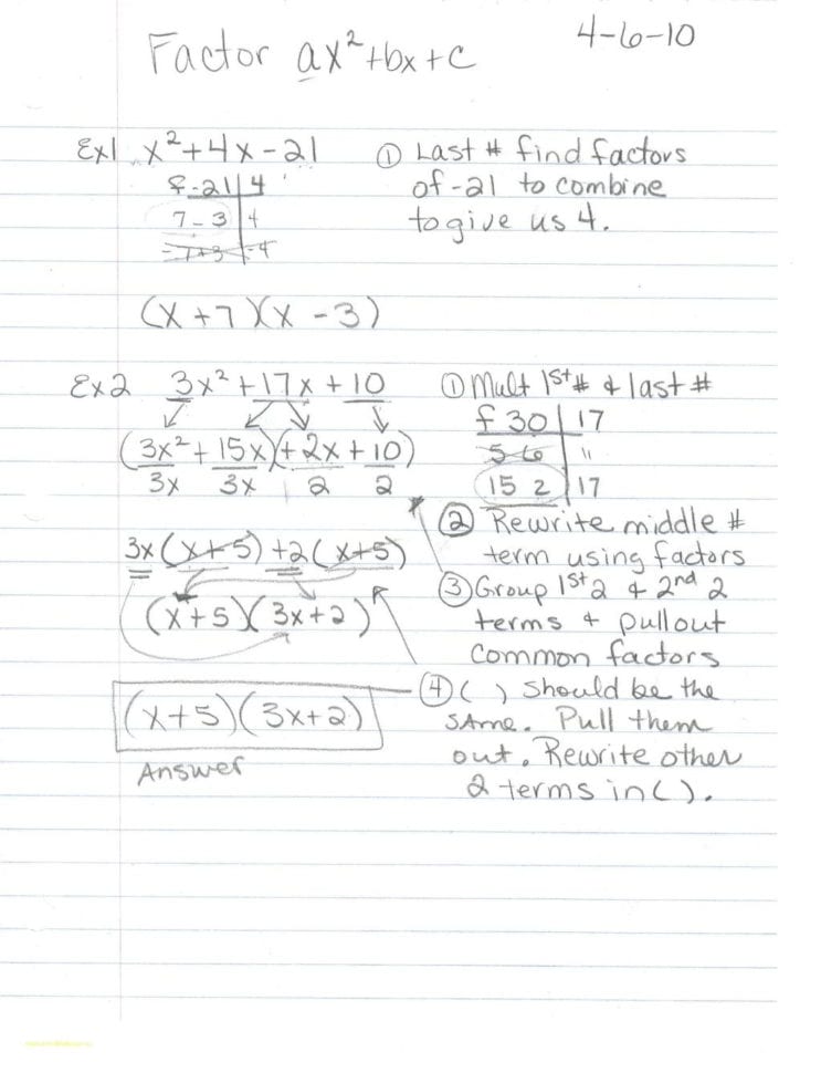 Factoring Trinomials F The Form Ax2Bxc Answers Type