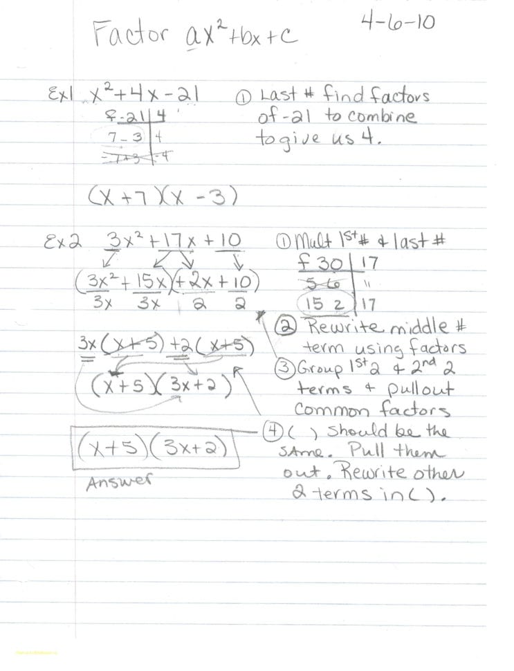 Factoring Trinomials F The Form Ax2Bxc Answers Type db excel com