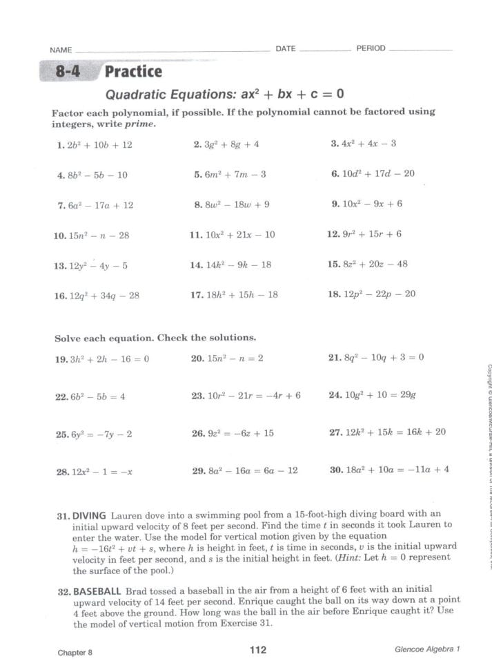Factoring Trinomials F The Form Ax2Bxc Answers Type
