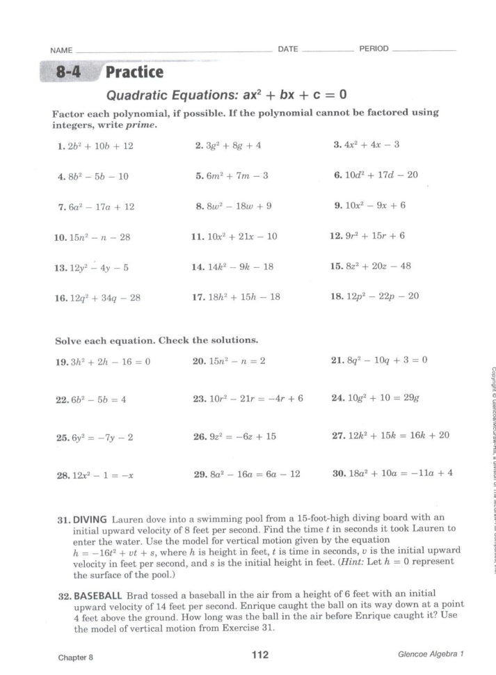 Factoring Trinomials F The Form Ax2Bxc Answers Type