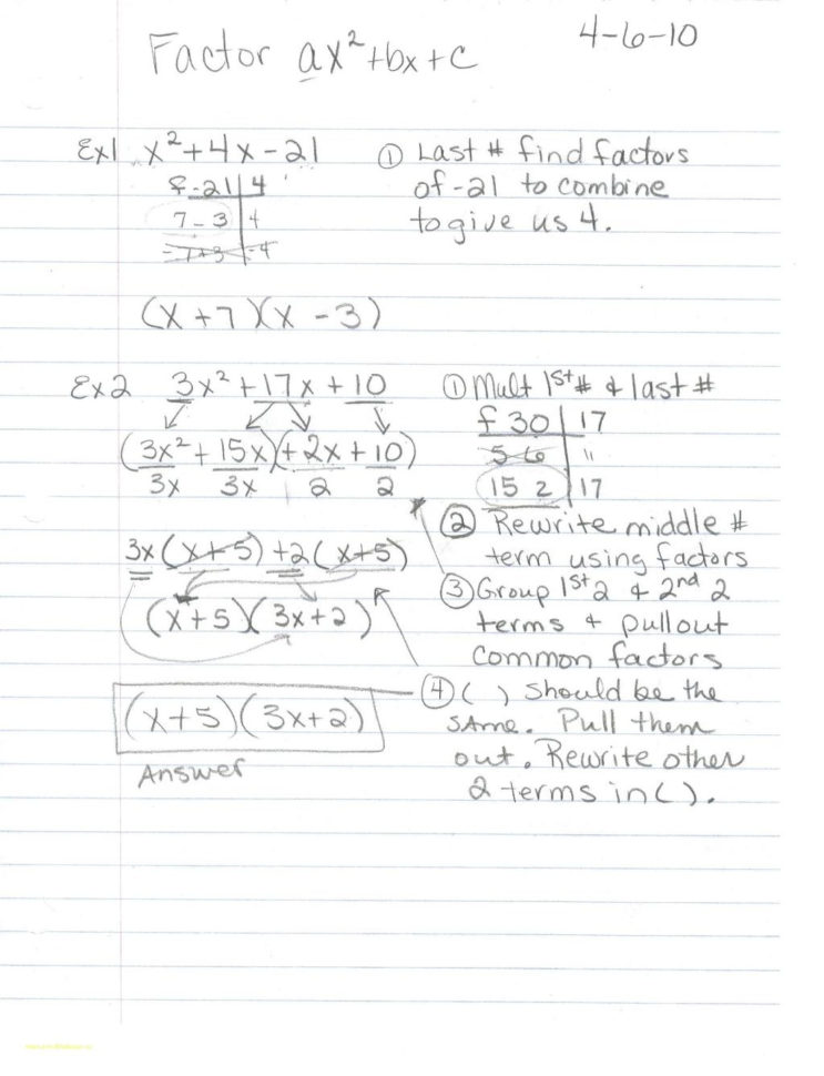 Factoring Trinomials Of The Form Ax2 Bx Ax2Bxc Worksheet