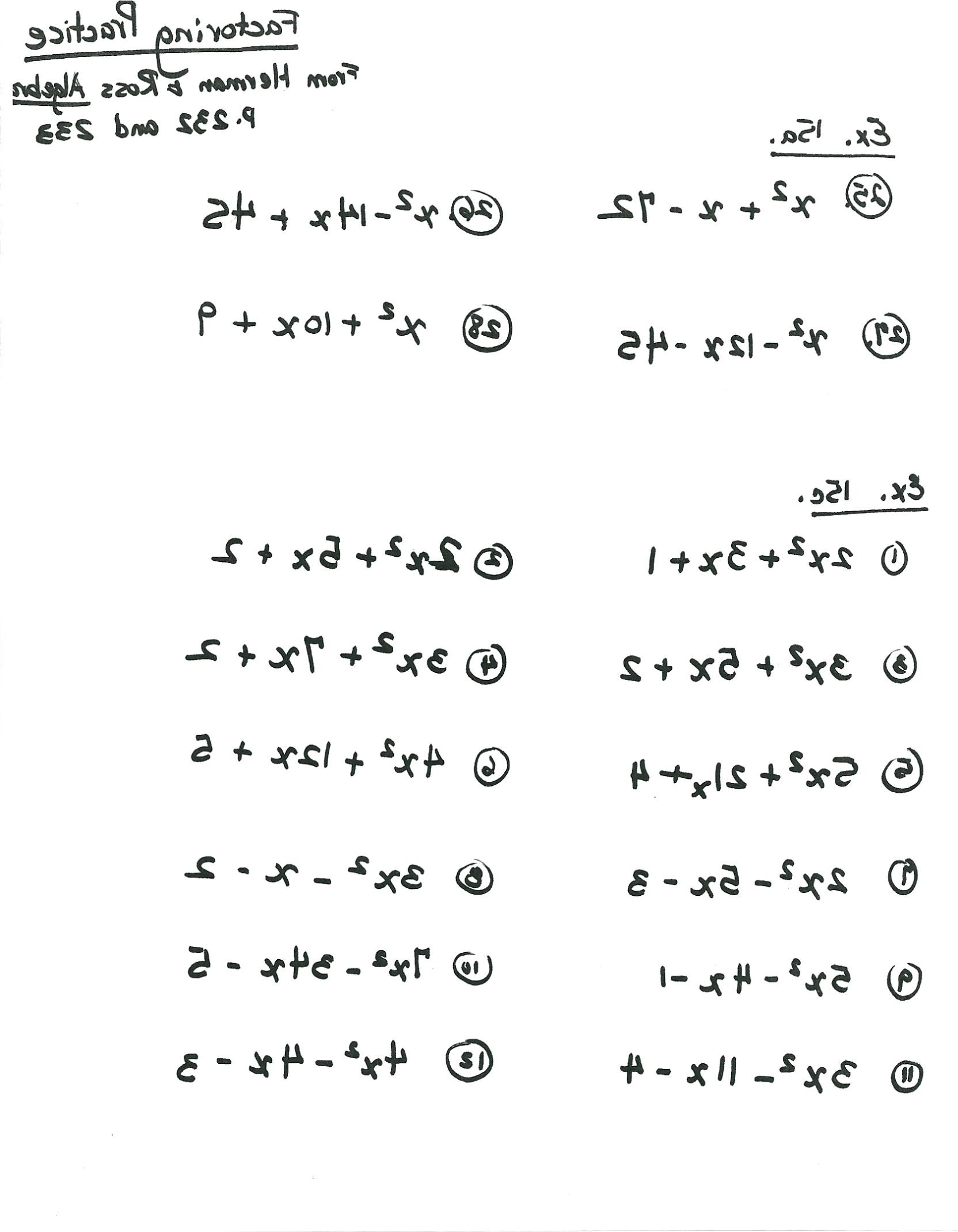 Factoring Trinomials Of The Orm Ax2 Bx Type Ax2Bxc Worksheet
