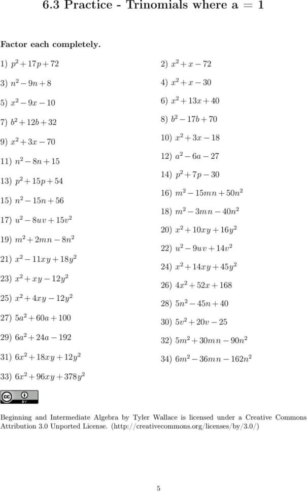 Factoring  Trinomials Where A  1  Pdf