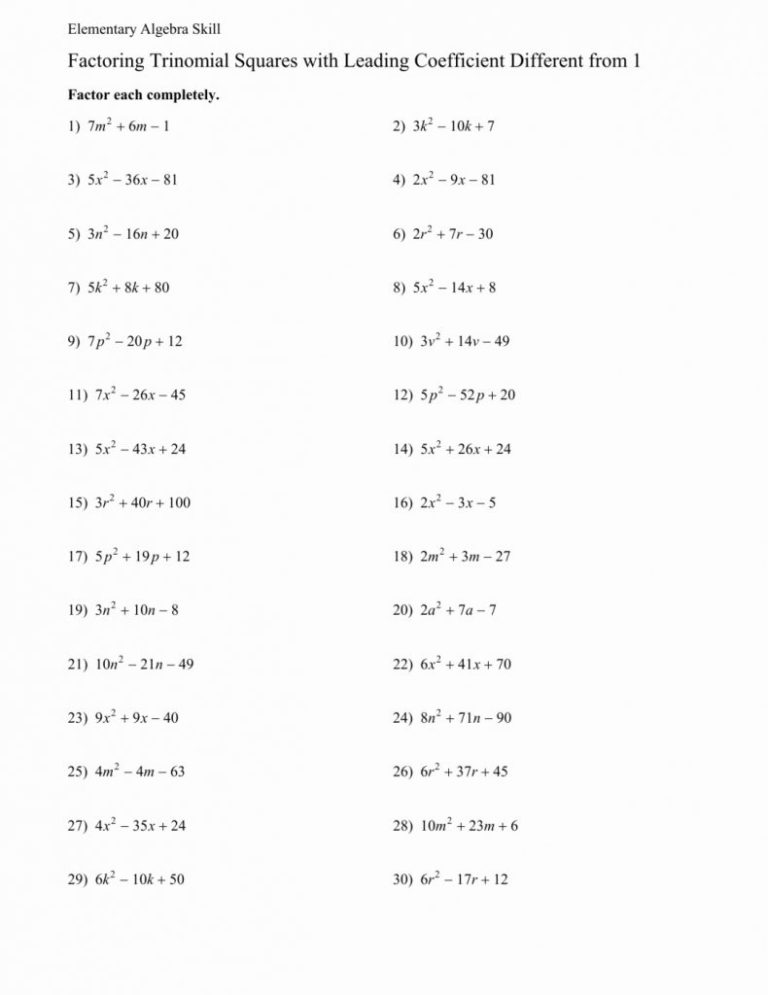 Factoring Trinomials Worksheet Answers